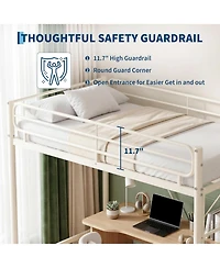 gaomon Twin Loft Bed for Kids/Teens, Heavy Duty Metal Frame with 11.7 inch Guardrail, Space Saving Workspace Underneath