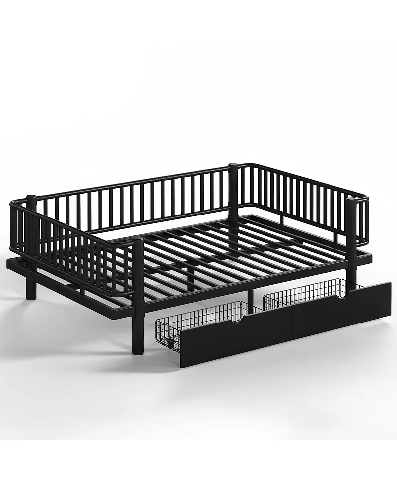 Streamdale Furniture Full Size Metal Platform Bed with Storage Drawers and Safety Round-Pipe Design