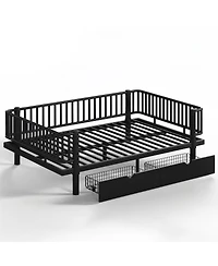 Streamdale Furniture Full Size Metal Platform Bed with Storage Drawers and Safety Round-Pipe Design
