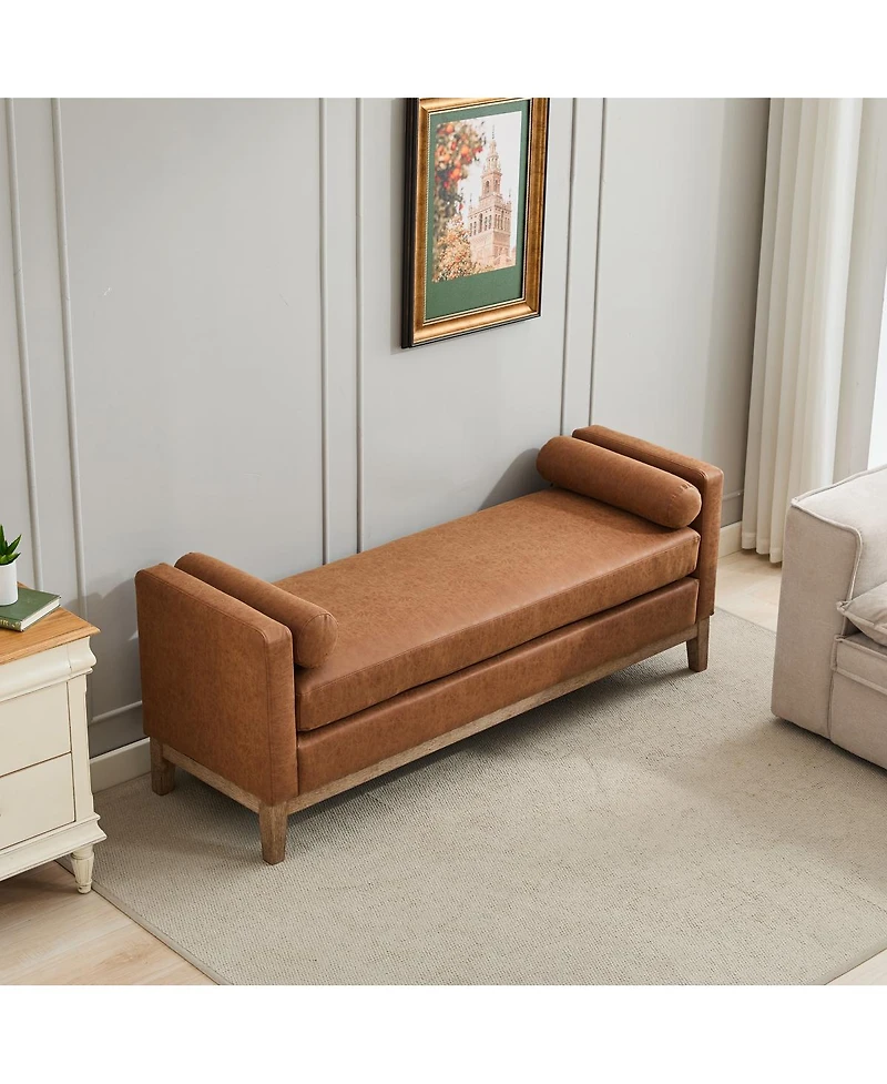 Streamdale Furniture 66.34'' Upholstered End of Bed Bench with Wood Frame and 2 Bolsters