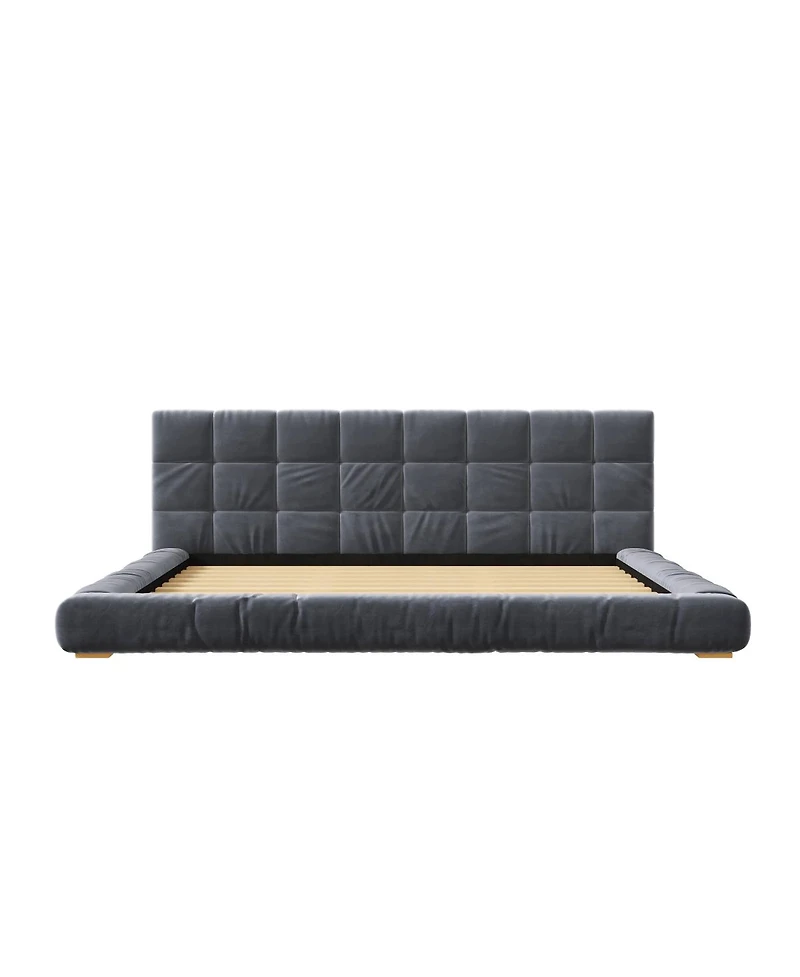 Streamdale Furniture Upholstered Velvet Platform Bed with Channel Tufted Headboard