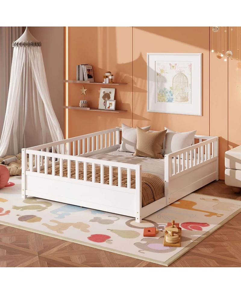 Streamdale Furniture Queen Montessori Floor Bed with Safety Guardrails