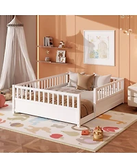 Streamdale Furniture Queen Montessori Floor Bed with Safety Guardrails
