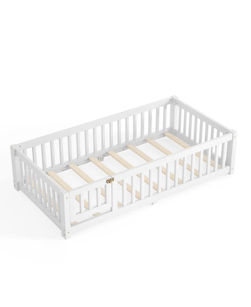 Streamdale Furniture Twin Size Bed Floor Bed with Safety Guardrails and Door for Kids