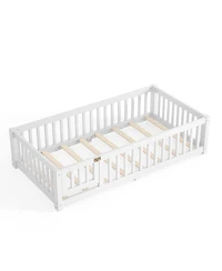 Streamdale Furniture Twin Size Bed Floor Bed with Safety Guardrails and Door for Kids