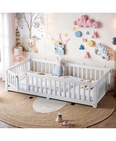 Streamdale Furniture Twin Size Bed Floor Bed with Safety Guardrails and Door for Kids