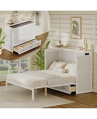 Streamdale Furniture Multifunctional Queen Murphy Bed Cabinet with Usb Charging Station and Drawers