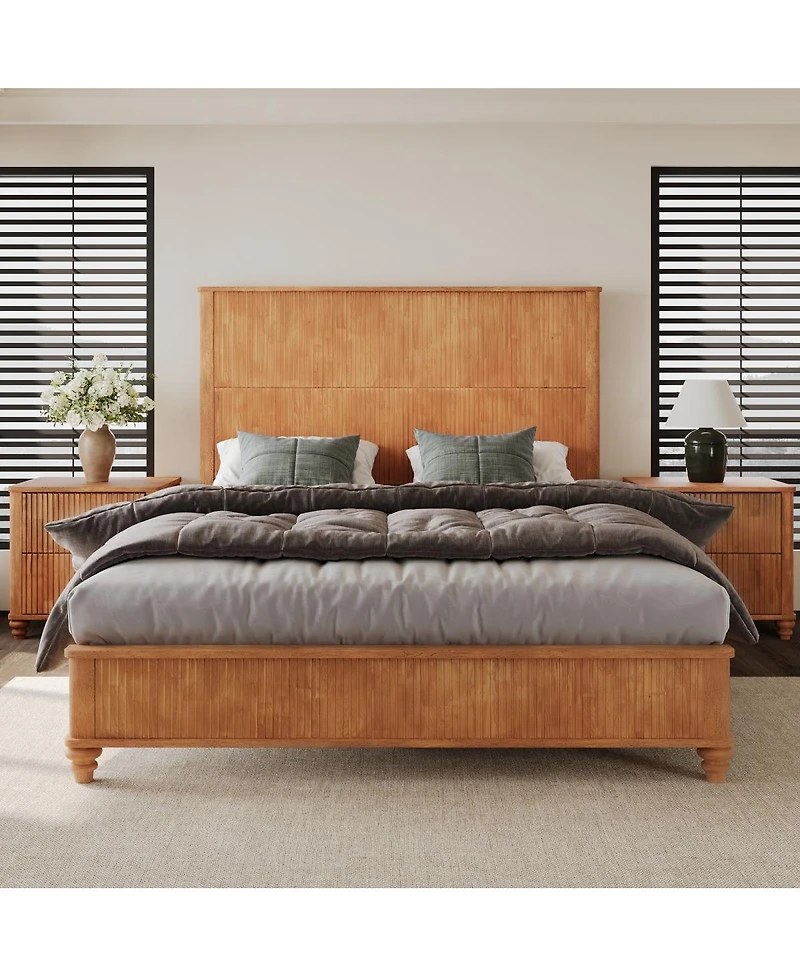 Streamdale Furniture Solid Wood Queen Platform Bed Frame with Tall Headboard No Box Spring Needed