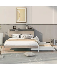 Streamdale Furniture Queen Metal Platform Bed Frame with Trundle Usb Ports and Slat Support