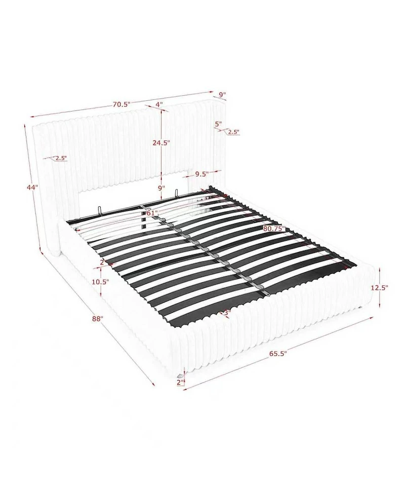 Streamdale Furniture Queen Vertical Striped Gas Lift Storage Bed in Luxury Fluffy Rabbit Fur