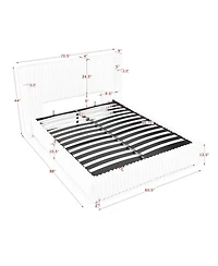 Streamdale Furniture Queen Vertical Striped Gas Lift Storage Bed in Luxury Fluffy Rabbit Fur
