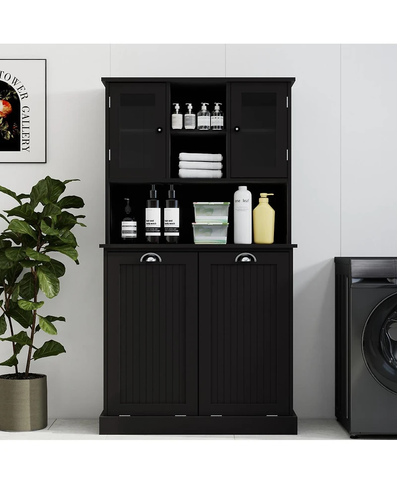 Streamdale Furniture Tilt-Out Two-Compartment Laundry Cabinet with Adjustable Shelves