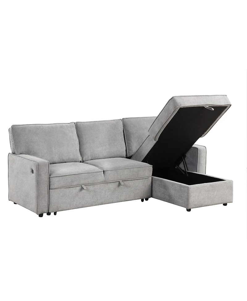 Streamdale Furniture Upholstery Sleeper Sectional Sofa with Storage Usb Port and 2 Cup Holders