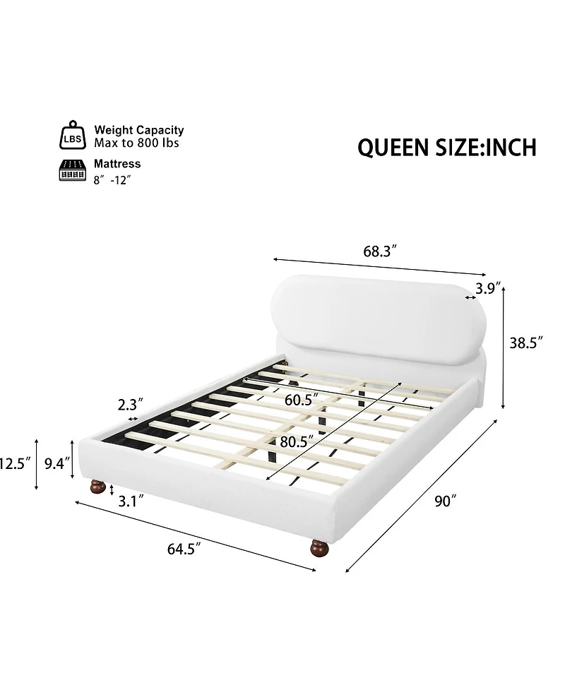 Streamdale Furniture Boucle Upholstered Bed with Rubber Wood Foot Queen