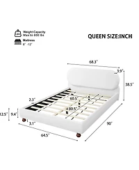 Streamdale Furniture Boucle Upholstered Bed with Rubber Wood Foot Queen