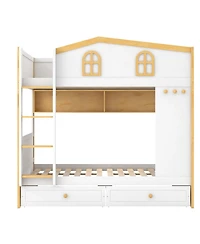 Streamdale Furniture Full over Full House Bunk Bed with Storage Shelves and Drawers