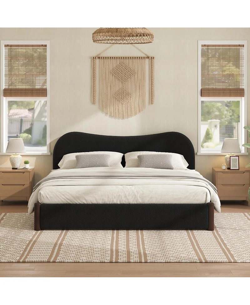 Streamdale Furniture Queen Size Upholstered Platform Bed with Wood Supporting Feet