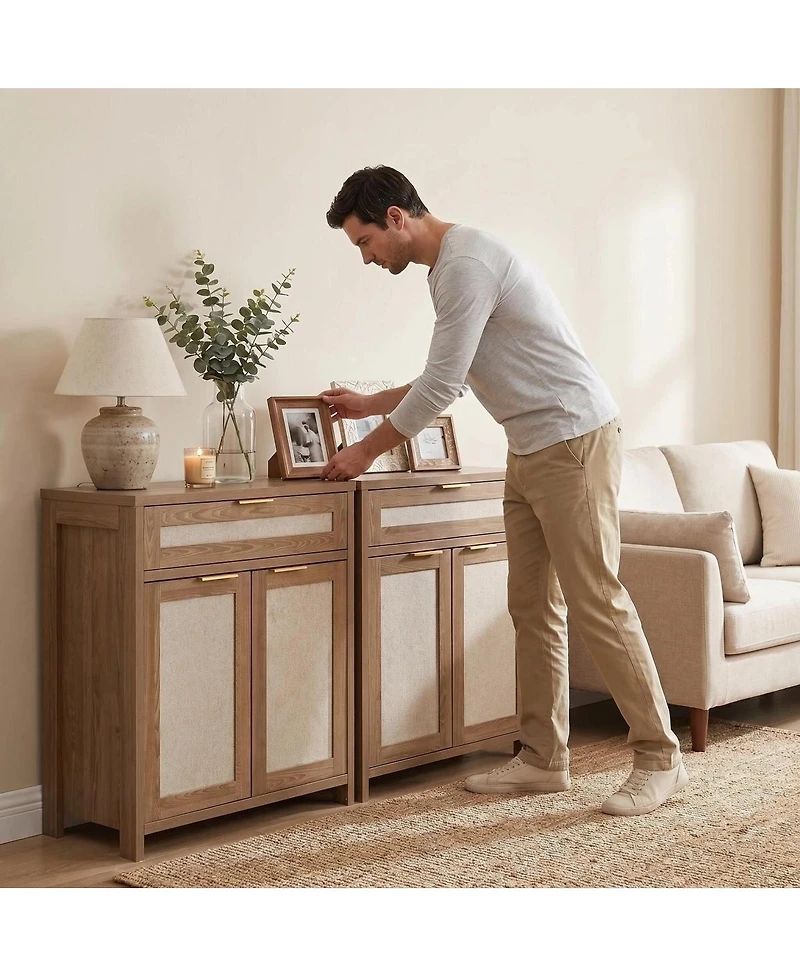 Streamdale Furniture Rattan Farmhouse Sideboard Buffet Cabinet with Adjustable Shelf and Drawer