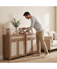 Streamdale Furniture Rattan Farmhouse Sideboard Buffet Cabinet with Adjustable Shelf and Drawer