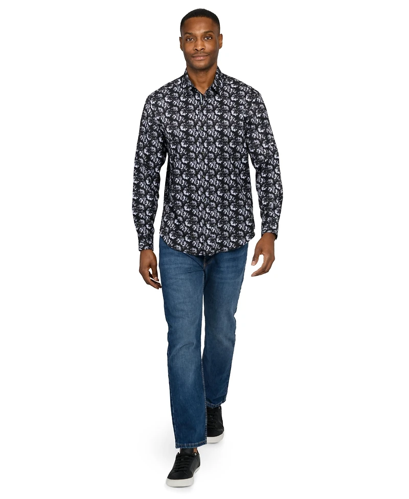 Society of Threads Men's Regular Fit 4-Way Stretch Performance Floral Long Sleeve Button Down