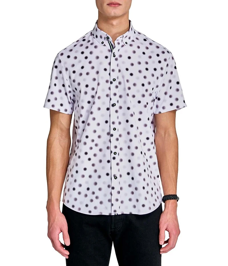 Society of Threads Men's Regular Fit 4-Way Stretch Performance Blurred Dot Short Sleeve Button Down
