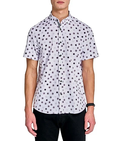 Society of Threads Men's Regular Fit 4-Way Stretch Performance Blurred Dot Short Sleeve Button Down