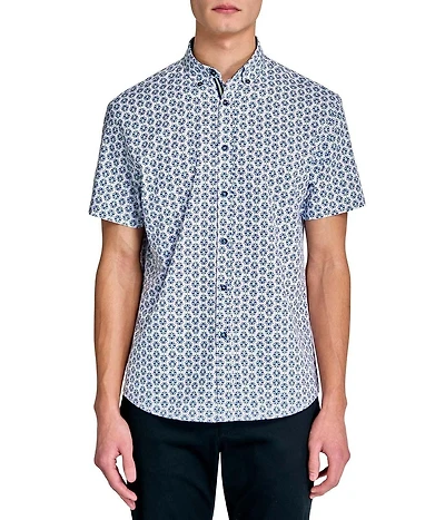 Society of Threads Men's Regular Fit 4-Way Stretch Performance Simple Floral Short Sleeve Button Down