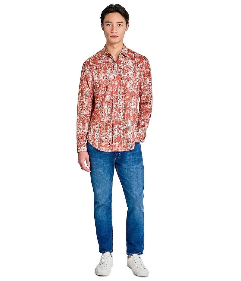 Society of Threads Men's Regular Fit 4-Way Stretch Performance Antiquated Print Long Sleeve Button Down