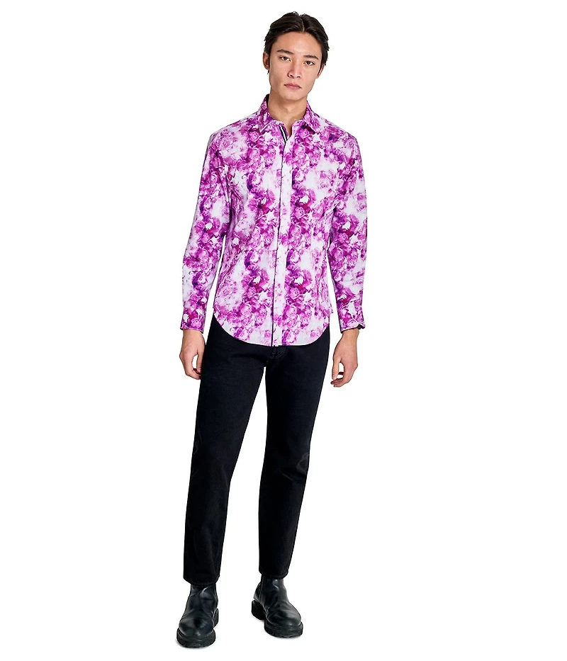 Society of Threads Men's Regular Fit 4-Way Stretch Performance Somber Rose Long Sleeve Button Down