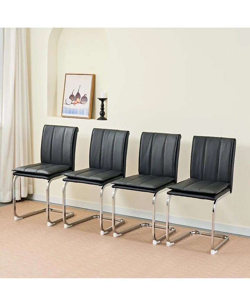 Streamdale Furniture Set of 4 Modern Pu Leather Dining Chairs with Plated Metal Legs