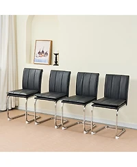 Streamdale Furniture Set of 4 Modern Pu Leather Dining Chairs with Plated Metal Legs