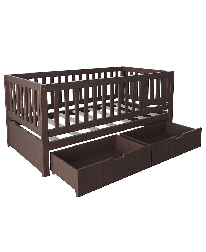 Streamdale Furniture 3-in-1 Solid Wood Convertible Toddler Bed with Storage Drawers Espresso