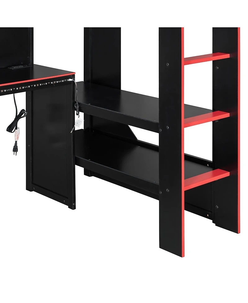 Streamdale Furniture Twin Gaming Loft Bed with Desk Lights and Charging Station