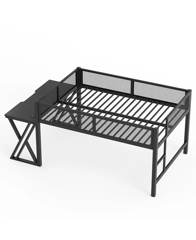 Streamdale Furniture Full Size Gaming Loft Bed with Desk Led Lights Usb Ports and Staircase