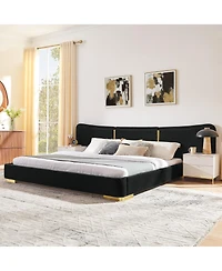 Streamdale Furniture Extra Large Chenille Platform Bed with Curved Headboard