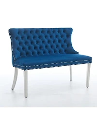 Streamdale Furniture Velvet Tufted Double Dining Loveseat Bench with Brushed Silver Legs