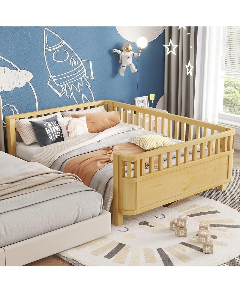 Streamdale Furniture Wood Platform Bed with Rails for Kids