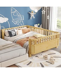Streamdale Furniture Wood Platform Bed with Rails for Kids