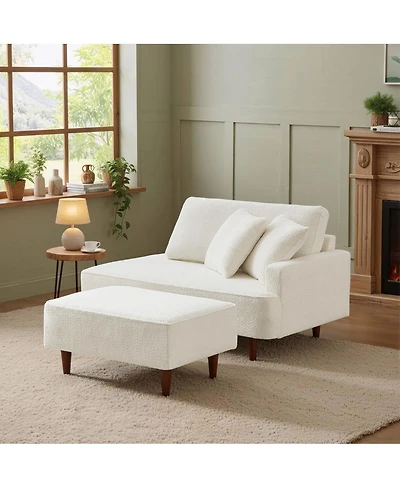 Streamdale Furniture Boucle Indoor Chaise Lounge Chair with Ottoman and 2 Throw Pillows