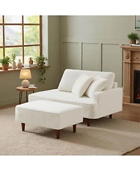 Streamdale Furniture Boucle Indoor Chaise Lounge Chair with Ottoman and 2 Throw Pillows