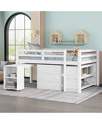 Streamdale Furniture Low Study Full Loft Bed with Cabinet Shelves and Rolling Desk