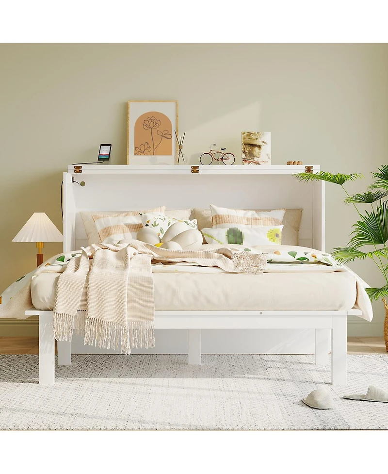 Streamdale Furniture Queen Size Murphy Bed with Usb Port and removable Shelves on Each Side