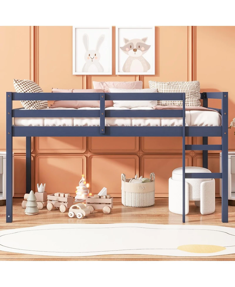 Streamdale Furniture Solid Wooden Twin Loft Bed with Ladder and Strengthened