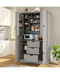 Streamdale Furniture Freestanding Kitchen Pantry Cabinet with 4 Doors 3 Drawers and Wine Racks