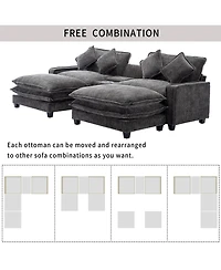 Streamdale Furniture 111'' Chenille Sectional Sofa with Storage Ottomans Usb Ports and Cup Holders