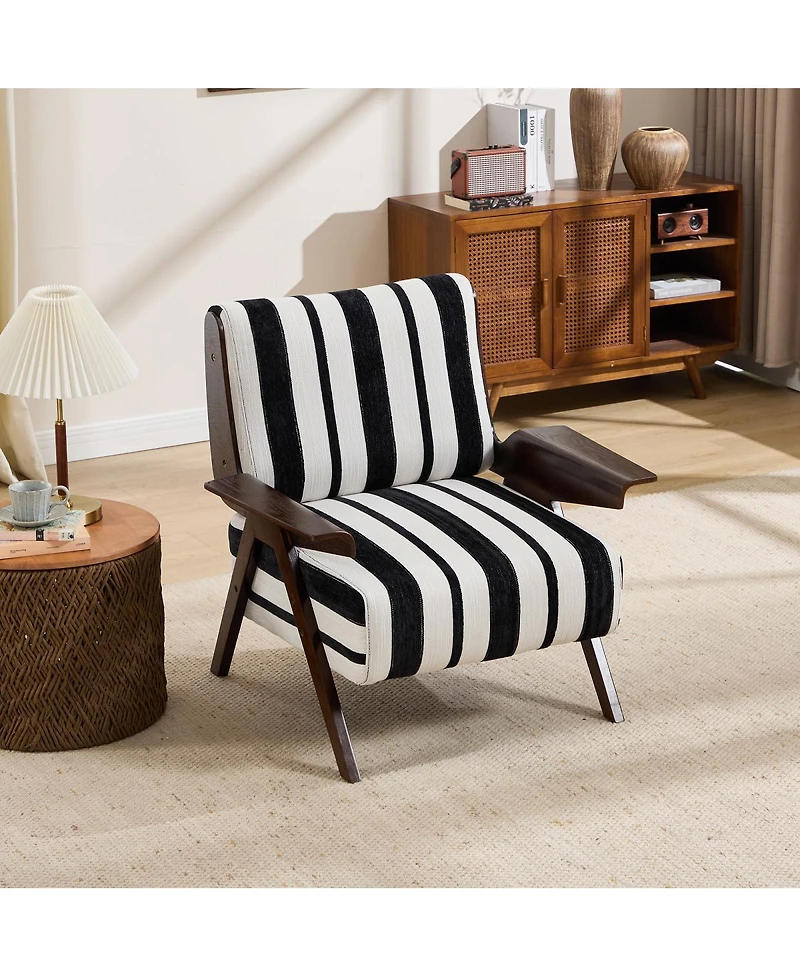 Streamdale Furniture Modern Striped Armchair with Solid Wood Legs (Set of 2