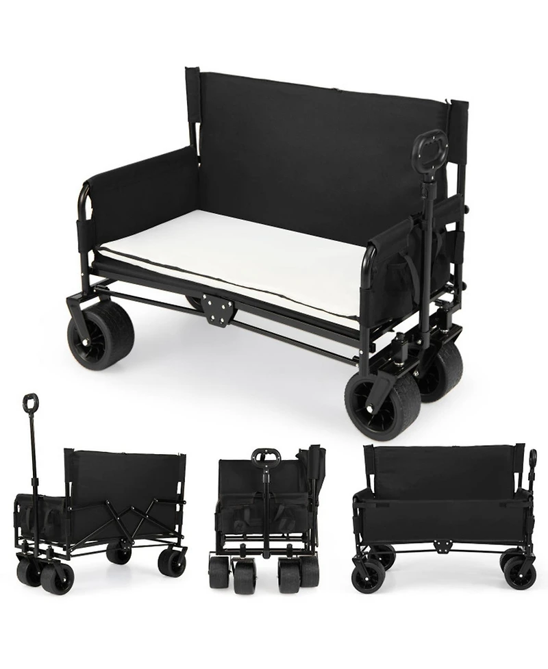 Gouun 2 in 1 Collapsible Beach Wagon and Bench Seat Combo Cart with Side Pockets