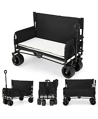 Gouun 2 in 1 Collapsible Beach Wagon and Bench Seat Combo Cart with Side Pockets