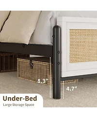 gaomon Boho Style Rattan Bed Frame with Rattan Headboard and Footboard Durable Wood and Metal Platform, Noise Free