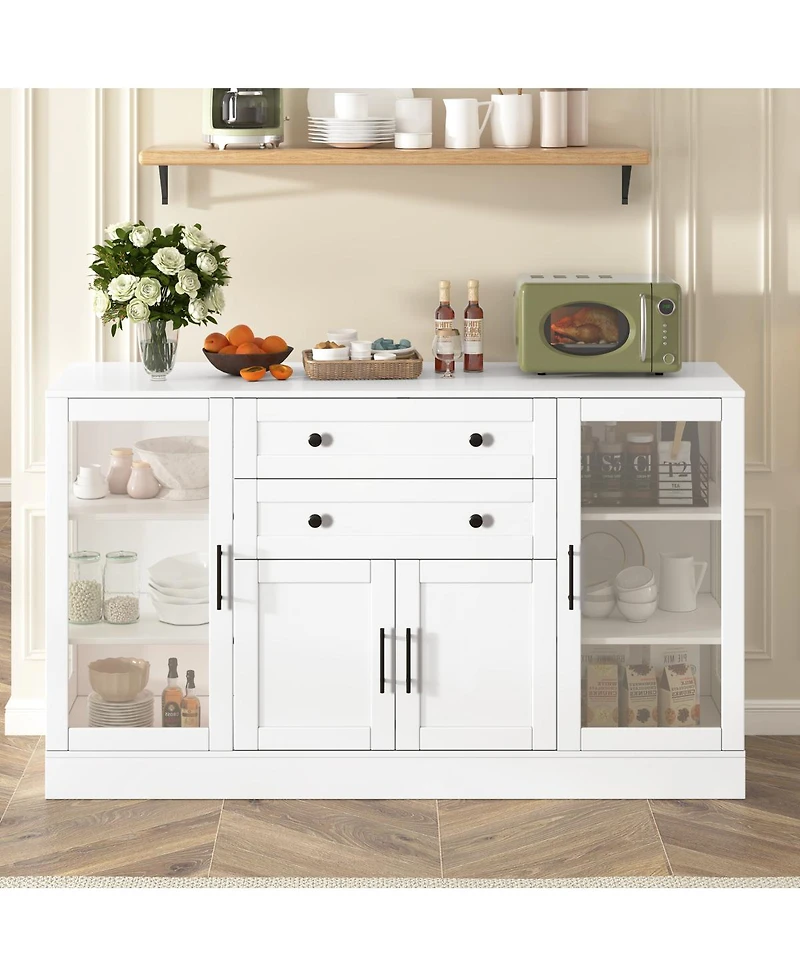 Streamdale Furniture U-Style 58.3'' Modern Buffet Sideboard with 4 Doors 2 Drawers and Power Outlet